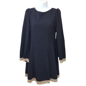 RIVER ISLAND Long Sleeve Dress Navy Blue EUR 38 US 10 Puff Bell Sleeves